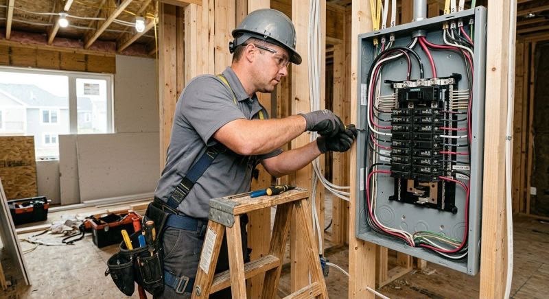 Technician working at an electrical panel