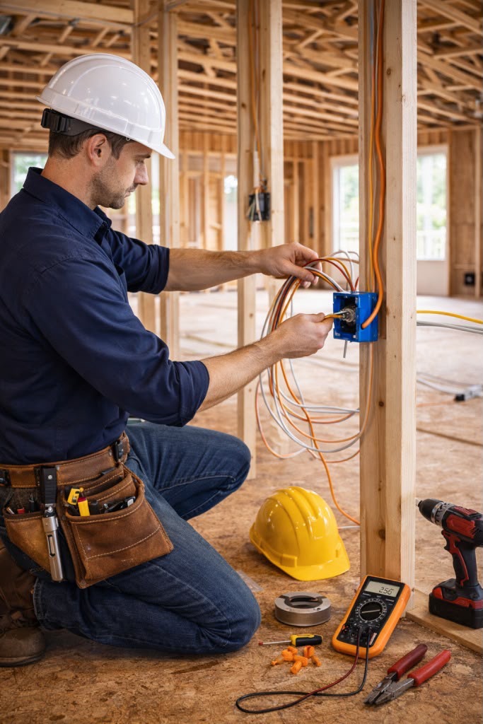 Electrical installation in a timber-framed wall