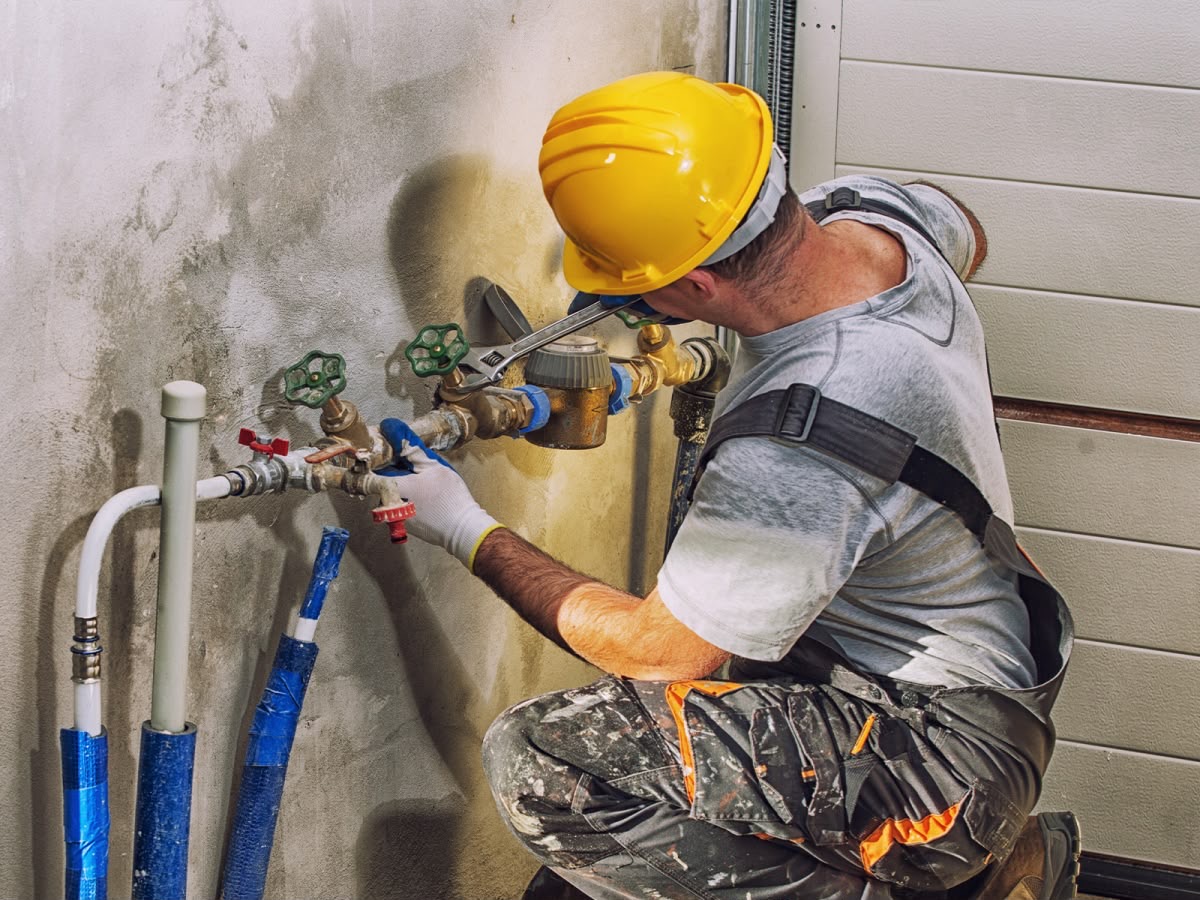 Technician working on pipe fittings