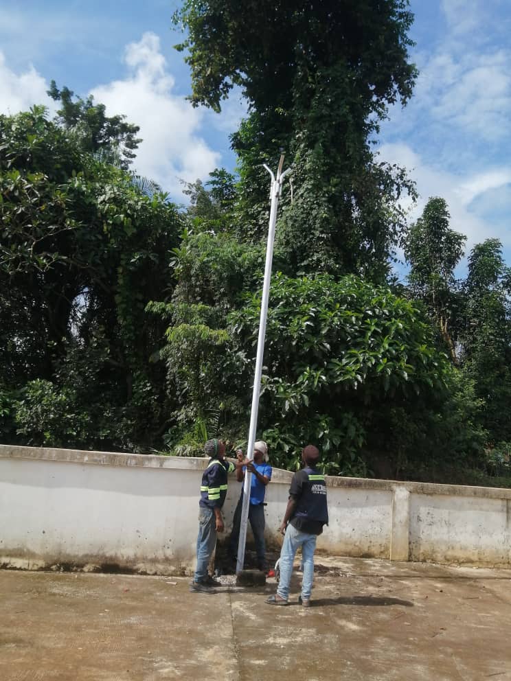 Outdoor utility pole installation work