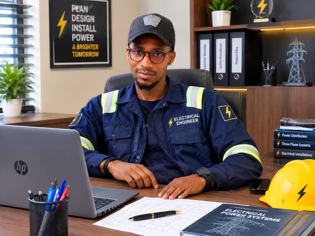 Electrical professional at a desk
