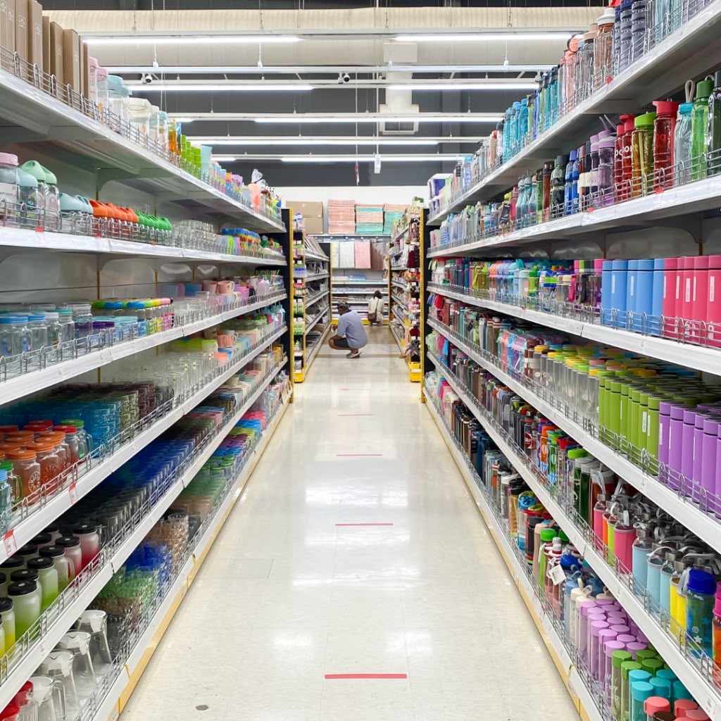 Aisles of packaged goods and supplies
